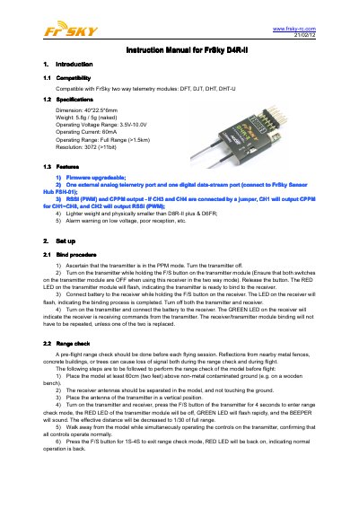 FrSky D4R-II Wireless Radio Controller Instruction Manual - cover page