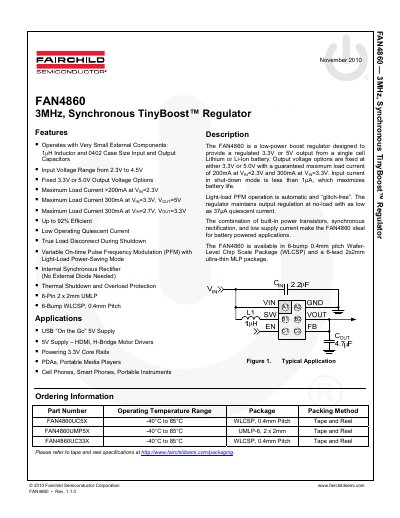 Fairchild FAN4860 Synchronous TinyBoost Regulator Datasheet - cover page