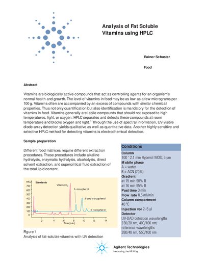 Agilent 1100 Series Analysis of Fat Soluble Vitamins using HPLC Application Note - cover page