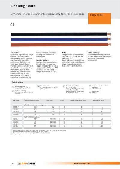 LAPP LiFY Single Core Product Leaflet - cover page