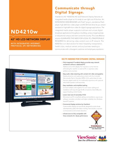 ViewSonic ND4210w HD LCD Network Display User Manual - cover page