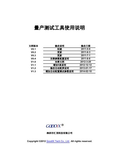 Goodix GuitarTestPlatform Test Tool User Manual - cover page