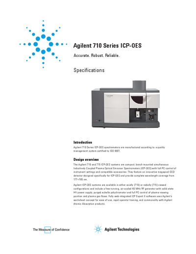 Agilent 710 Series ICP-OES Specifications - cover page