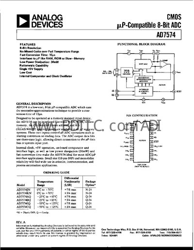 Analog Devices AD7574 8‑Bit ADC Datasheet - cover page