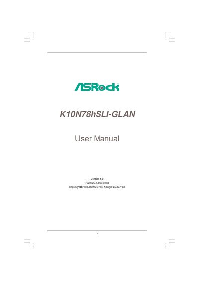 ASRock K10N78hSLI-GLAN Motherboard User Manual - cover page
