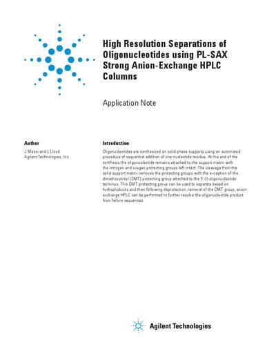 Agilent PL-SAX 1000A Strong Anion-Exchange HPLC Columns Application Note - cover page