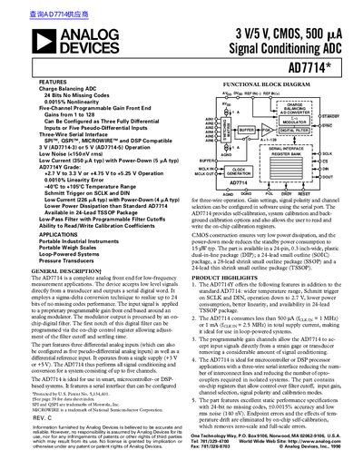 ANALOG DEVICES AD7714* 3 V/5 V CMOS 500 mA Signal Conditioning ADC handbook - cover page
