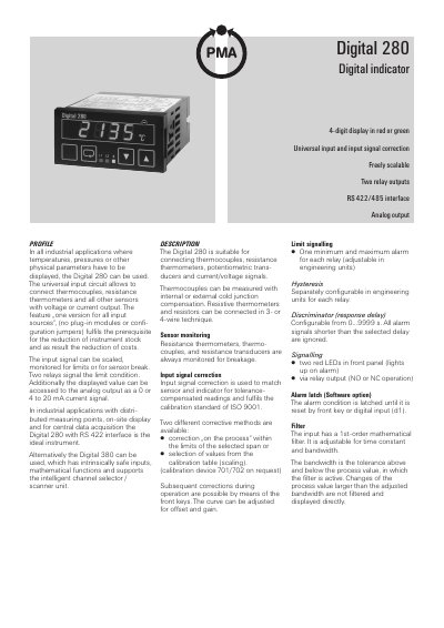 PMA Digital 280 Digital Indicator User Manual - cover page