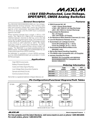 Maxim MAX4561/MAX4568/MAX4569 Analog Switches Datasheet - cover page