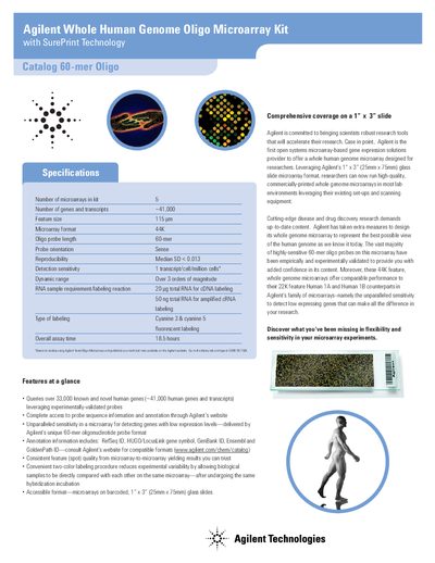 Agilent Whole Human Genome Oligo Microarray Kit Specifications - cover page