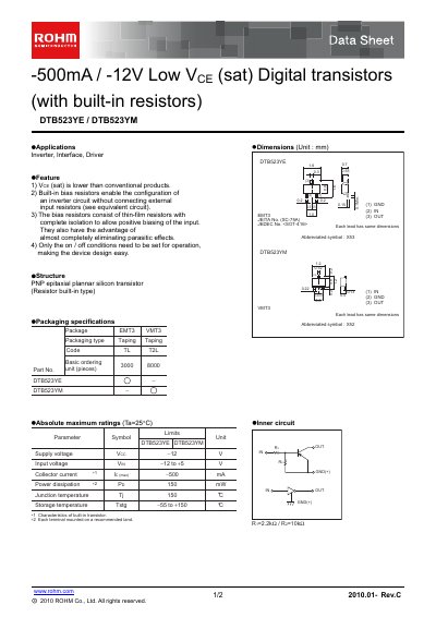 ROHM DTB523YE / DTB523YM Datasheet - cover page