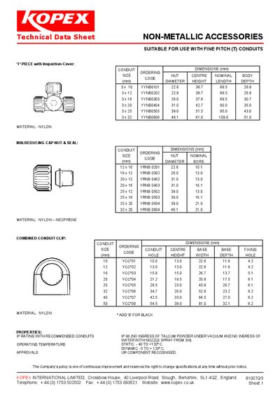 KOPEX Non-Metallic Accessories Technical Data Sheet - cover page