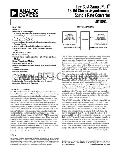 Analog Devices AD1893 SamplePort Datasheet - cover page