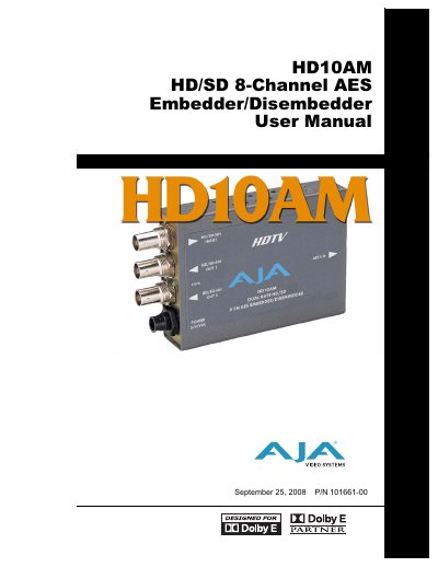 AJA HD10AM User Manual - cover page