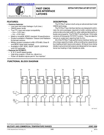 Integrated Device Technology IDT54/74FCT841AT/BT/CT/DT Datasheet - cover page