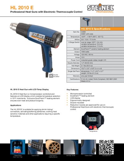Steinel HL 2010 E Heat Gun Product Leaflet - cover page
