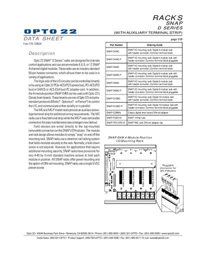 Opto 22 SNAP D Series Racks Data Sheet - cover page