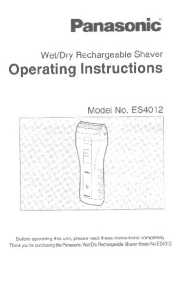 Panasonic ES4012 Wet/Dry Rechargeable Shaver Operating Instructions - cover page