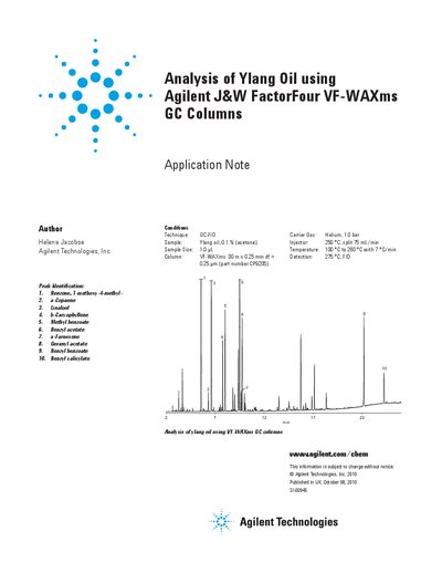 Agilent VF-WAXms GC Column Application Note for Ylang Oil Analysis - cover page