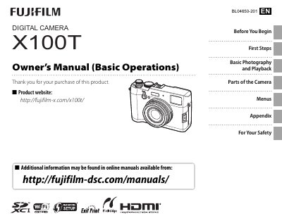 Fujifilm X100T Digital Camera Owner's Manual - cover page