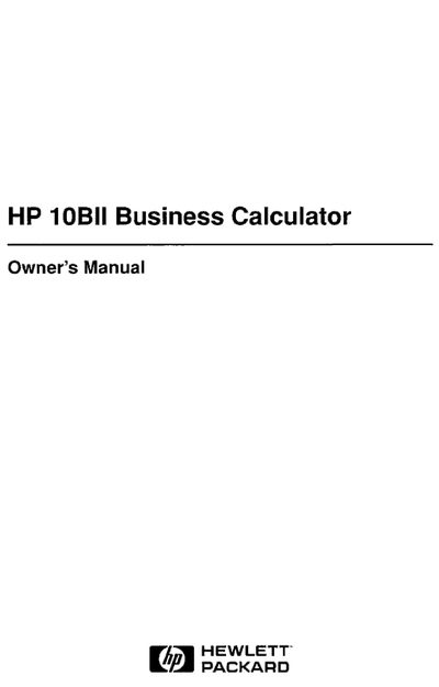 HP 10BII Business Calculator Owner's Manual - cover page