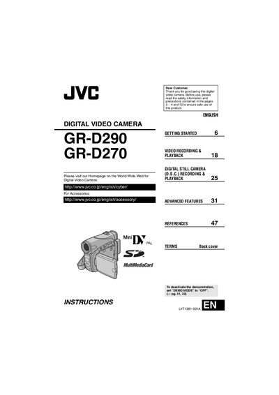 JVC GR-D290 / GR-D270 Digital Video Camera User Manual - cover page