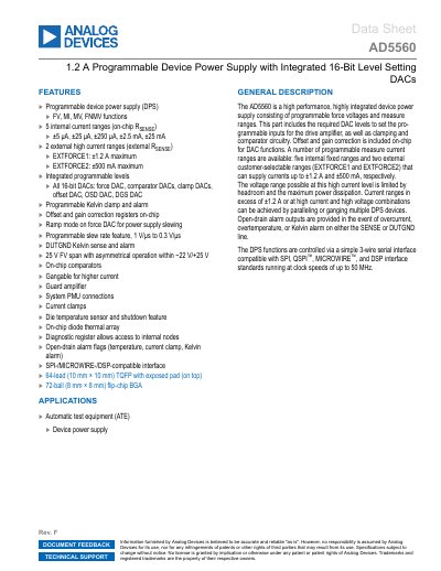 Analog Devices AD5560 Programmable Device Power Supply Data Sheet - cover page