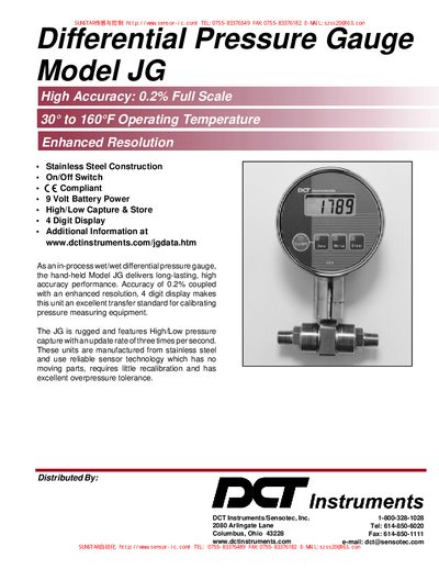 DCT JG Differential Pressure Gauge User Manual