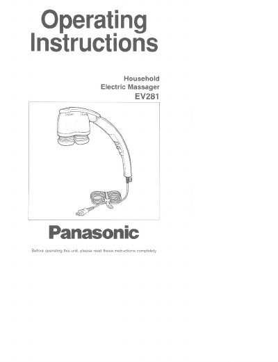 Panasonic EV281 Household Electric Massager Operating Instructions - cover page