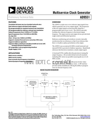 Analog Devices AD9551 Datasheet - cover page