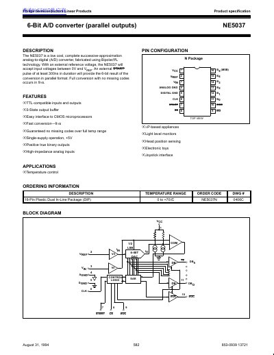Philips NE5037 6-Bit A/D Converter Datasheet - cover page