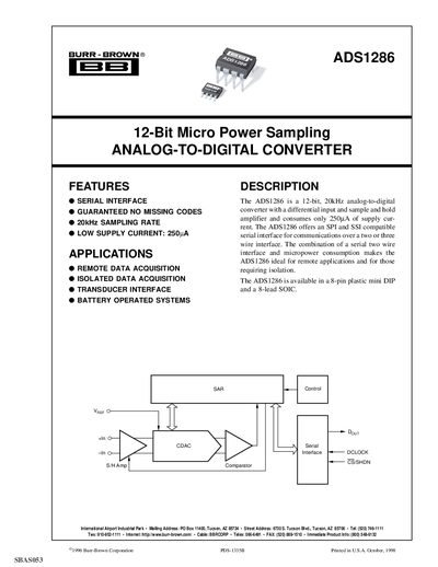 Burr-Brown ADS1286 Datasheet - cover page