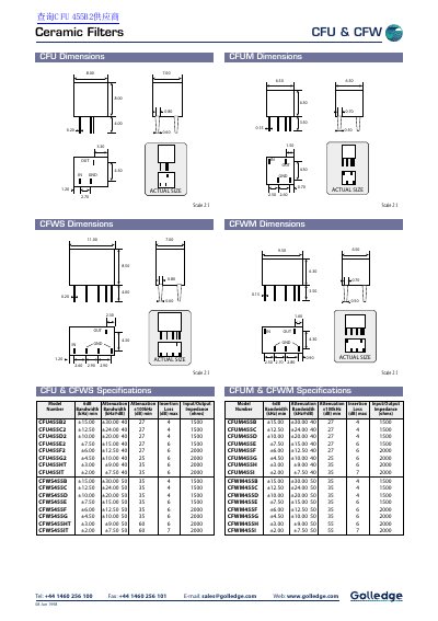Golledge CFU455 Series Ceramic Filters Datasheet - cover page