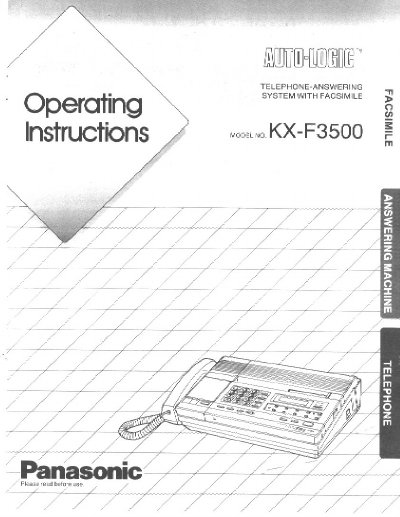 Panasonic KX-F3500 Telephone-Answering System with Facsimile User Manual - cover page