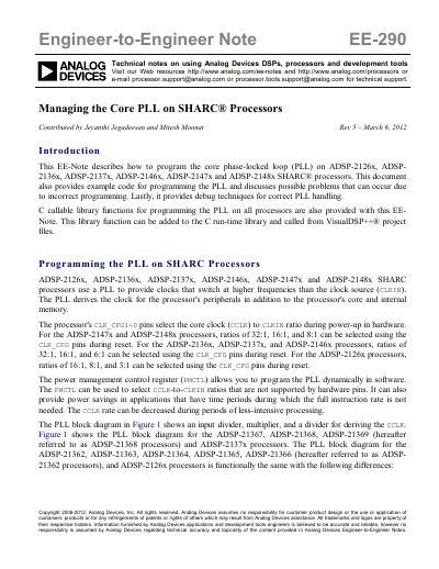 Analog Devices SHARC Processors Core PLL Management Application Note