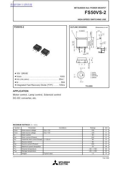 Mitsubishi FS50VS-2 Nch Power MOSFET Datasheet - cover page