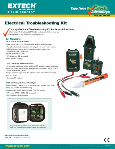 Extech CB10-KIT Electrical Troubleshooting Kit Specification Sheet - cover page