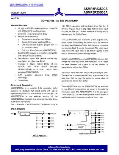 Alliance Semiconductor ASMP5P23S09A/ASMP5P23S05A Datasheet - cover page