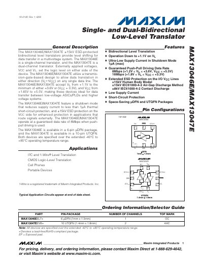 Maxim MAX13046E/MAX13047E Low-Level Translator Datasheet - cover page