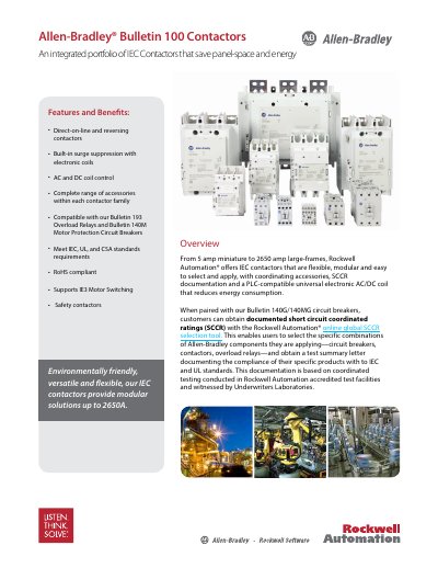 Allen-Bradley Bulletin 100 IEC Contactors Product Leaflet - cover page