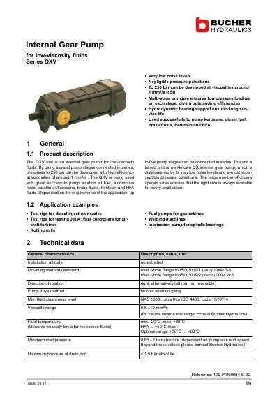 Bucher QXV Series Internal Gear Pump Datasheet - cover page