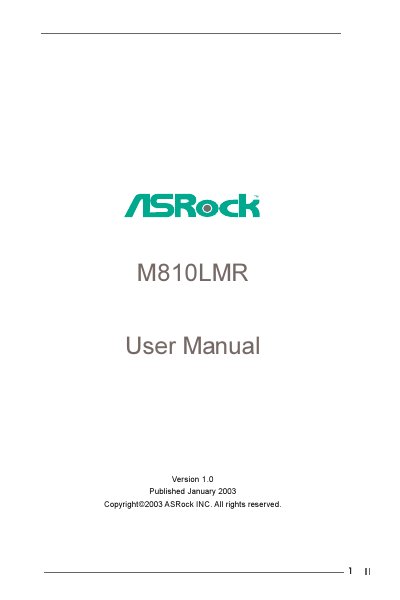 ASRock M810LMR Motherboard User Manual - cover page