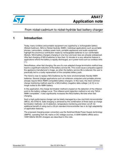 STMicroelectronics AN417 Application Note - cover page