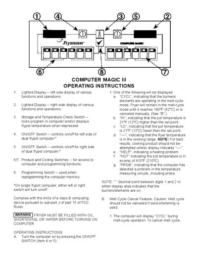 Frymaster COMPUTER MAGIC III Operating Instructions - cover page
