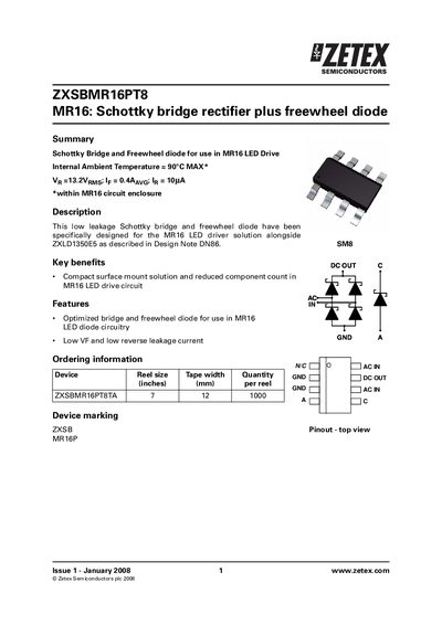 Zetex ZXSBMR16PT8 Handbook - cover page