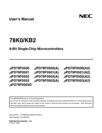 NEC PD78F0500 PD78F0500(A) PD78F0500(A2) PD78F0501 PD78F0501(A) PD78F0501(A2) PD78F0502 PD78F0502(A) PD78F0502(A2) PD78F0 - cover page
