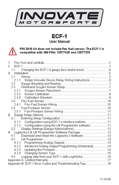 Innovate Motorsports ECF-1 Gauge User Manual