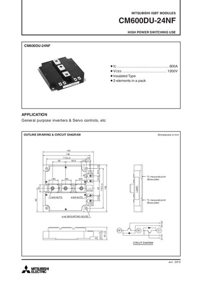 Mitsubishi CM600DU-24NF IGBT Module Datasheet - cover page