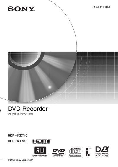 Sony RDR-HXD710/HXD910 DVD Recorder User Manual - cover page