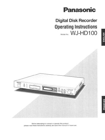 Panasonic WJ-HD100 Digital Disk Recorder Operating Instructions - cover page